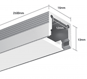 Алюминиевый профиль (подвесной) LUX1613 для однорядной ленты 2500х16х13мм