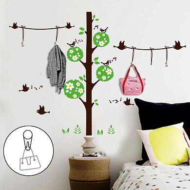 Декоративная наклейка с крючками «дерево зеленое»