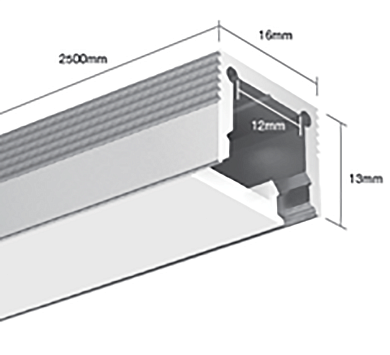 Алюминиевый профиль (подвесной) LUX1613 для однорядной ленты 2500х16х13мм