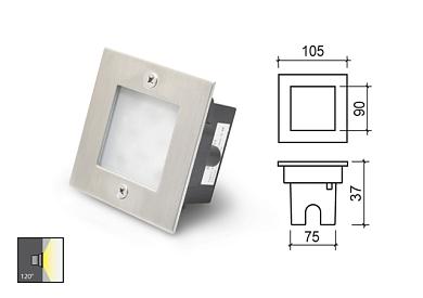 Светодиодный светильник встраиваемый в стену A04В(матовое стекло) 1,3W AC12V 105х105мм IP67